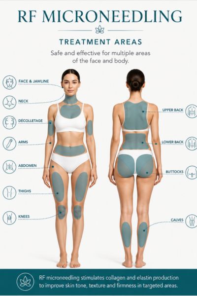 Areas of face and body can have RF microneedling skin tightening treatment Lancashire